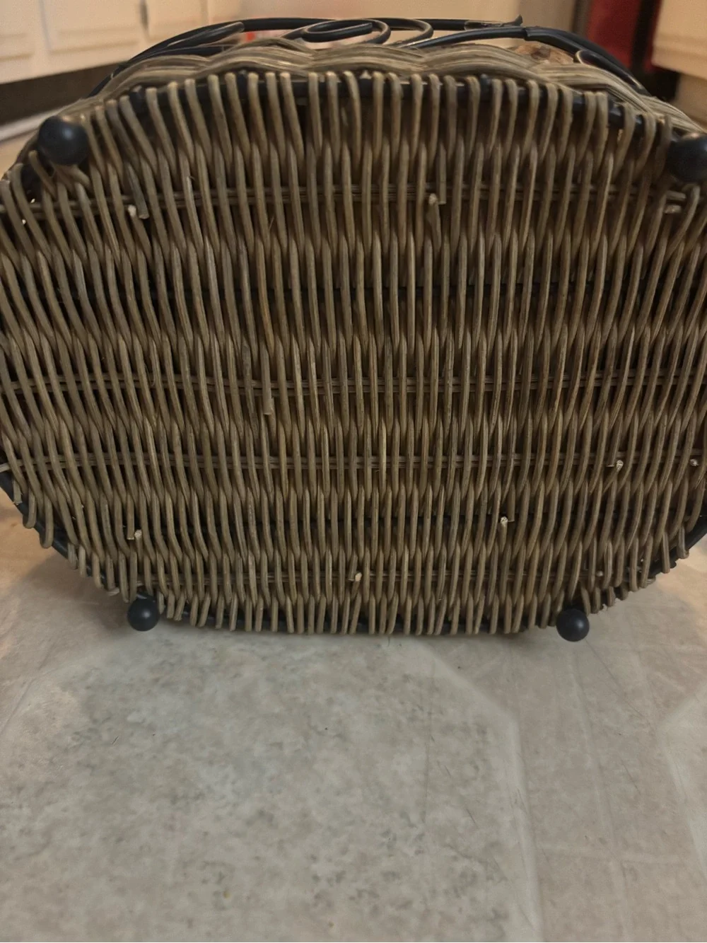 Woven Rattan and Black Metal Bread Serving Basket